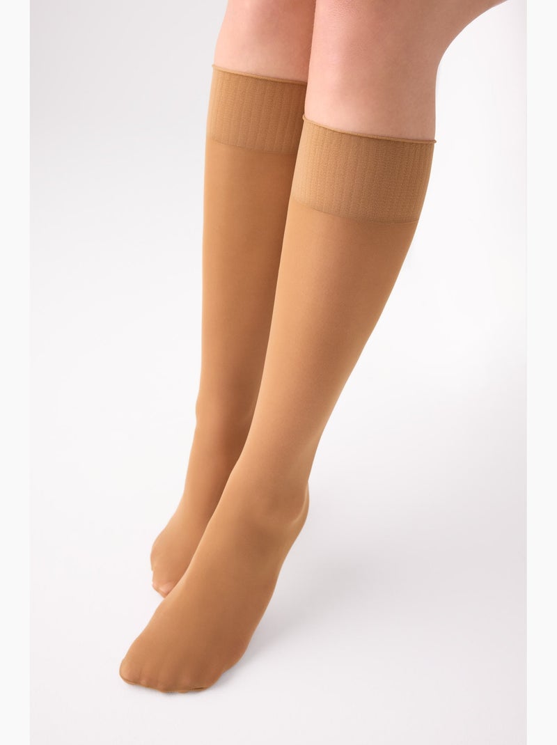 Bas cuissardes 40 deniers avec orteils invisibles Bronze - Kiabi