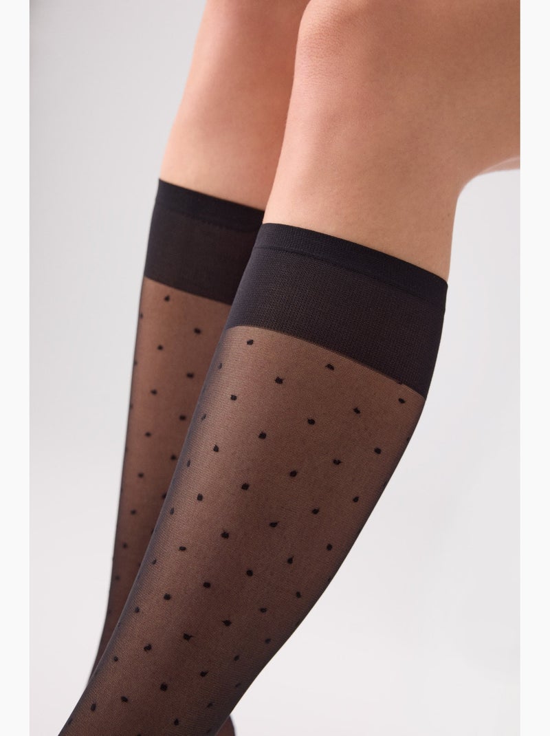 Bas cuissardes en plumeti 20 deniers Noir - Kiabi