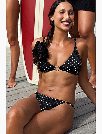 Bas de bikini à pois, détail côté, taille mi-haute penti