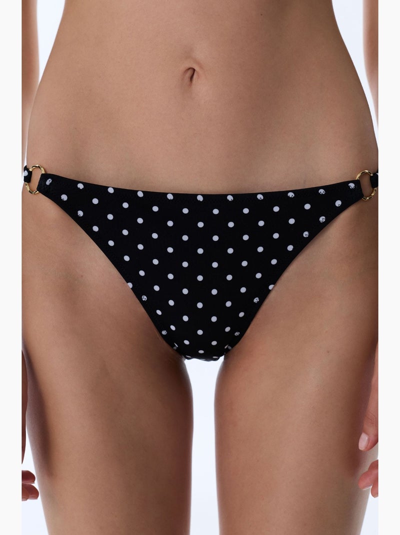 Bas de bikini à pois, détail côté, taille mi-haute penti Noir - Kiabi