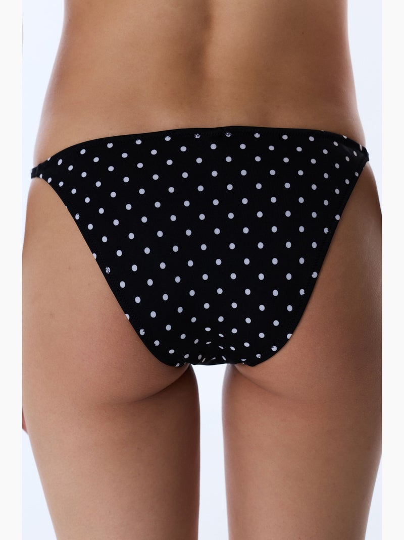 Bas de bikini à pois, détail côté, taille mi-haute penti Noir - Kiabi