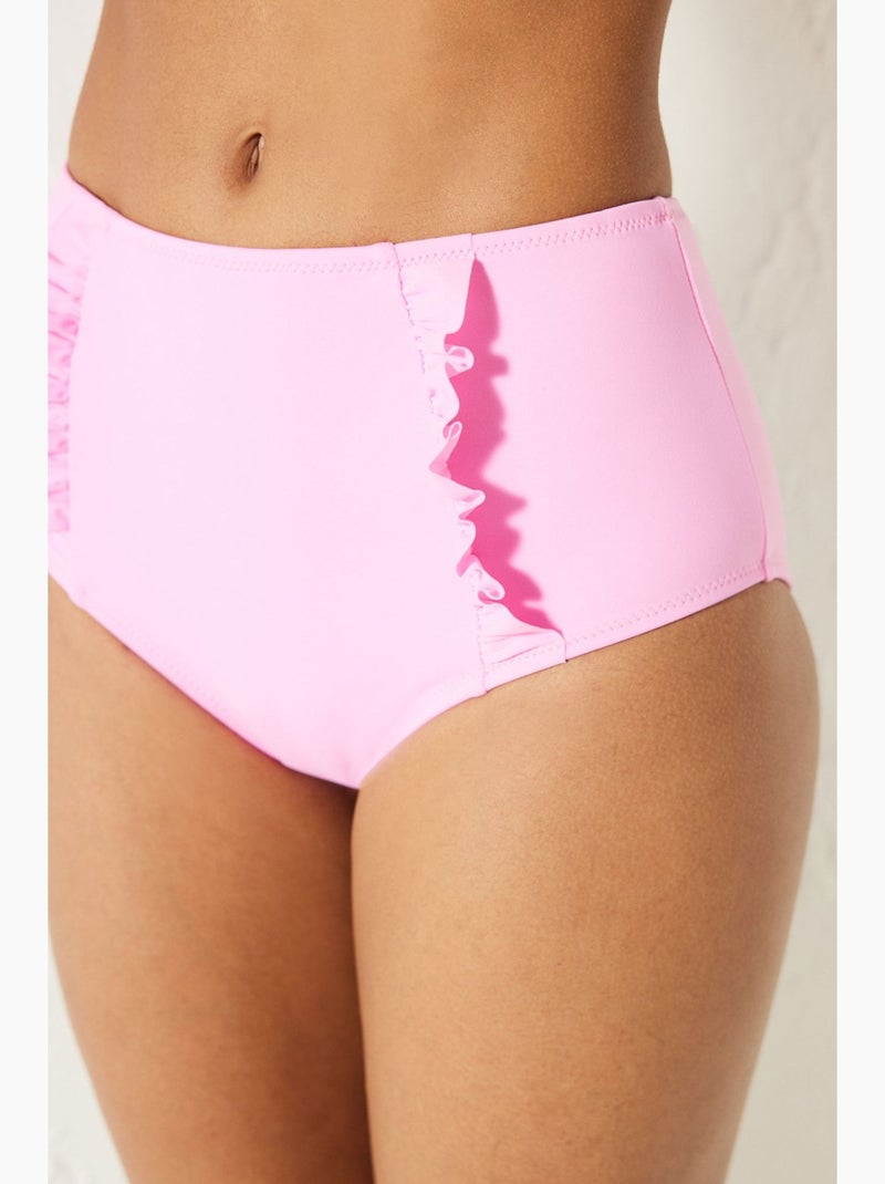 Bas de bikini basic taille haute à volants penti Rose fluo/Solinotes - Kiabi