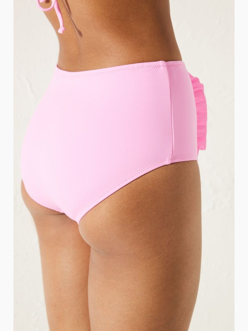 Bas de bikini basic taille haute à volants penti Rose fluo/Solinotes - Kiabi