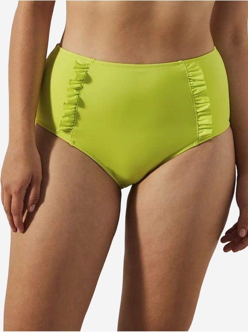 Bas de bikini basic taille haute à volants penti Vert tilleul - Kiabi