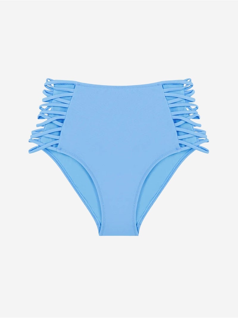 Bas de bikini basic taille haute avec liens sur les côtés penti Bleu ciel - Kiabi