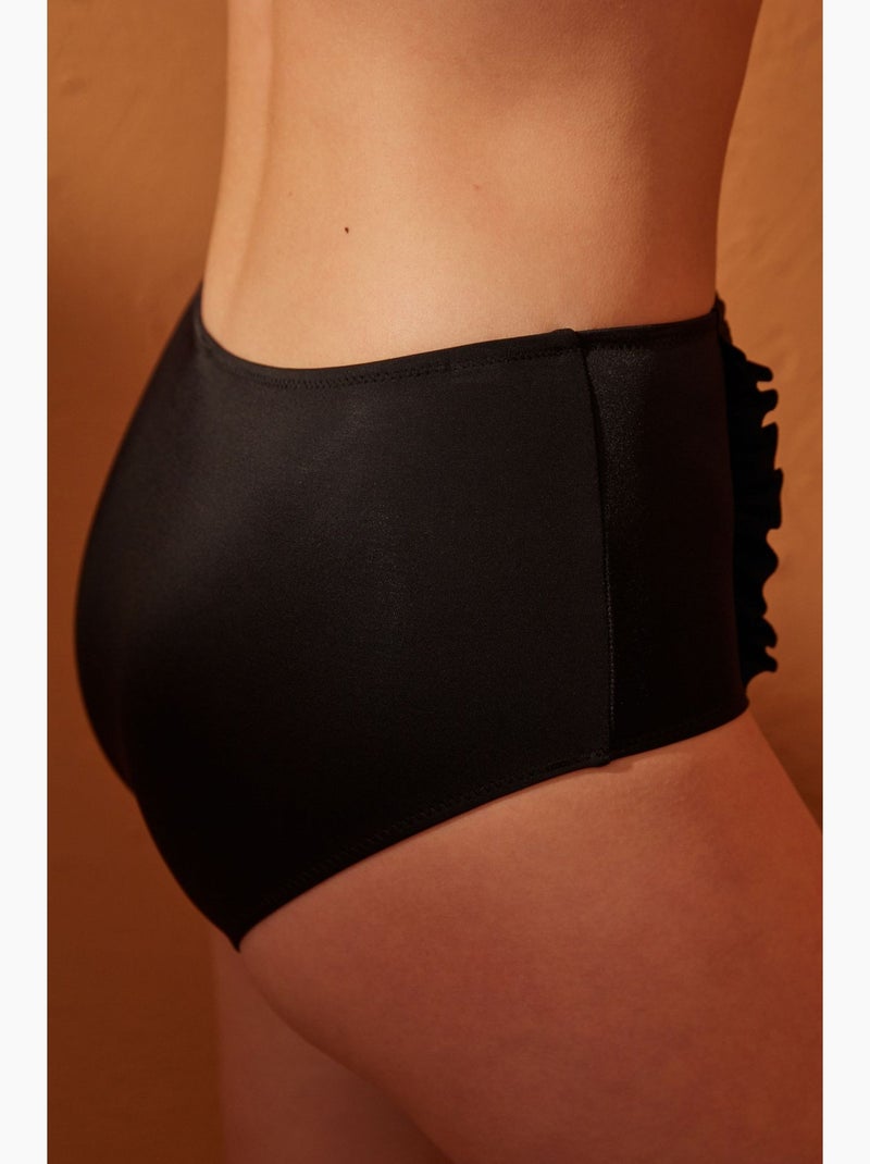 Bas de bikini basique taille haute à volants penti Noir - Kiabi