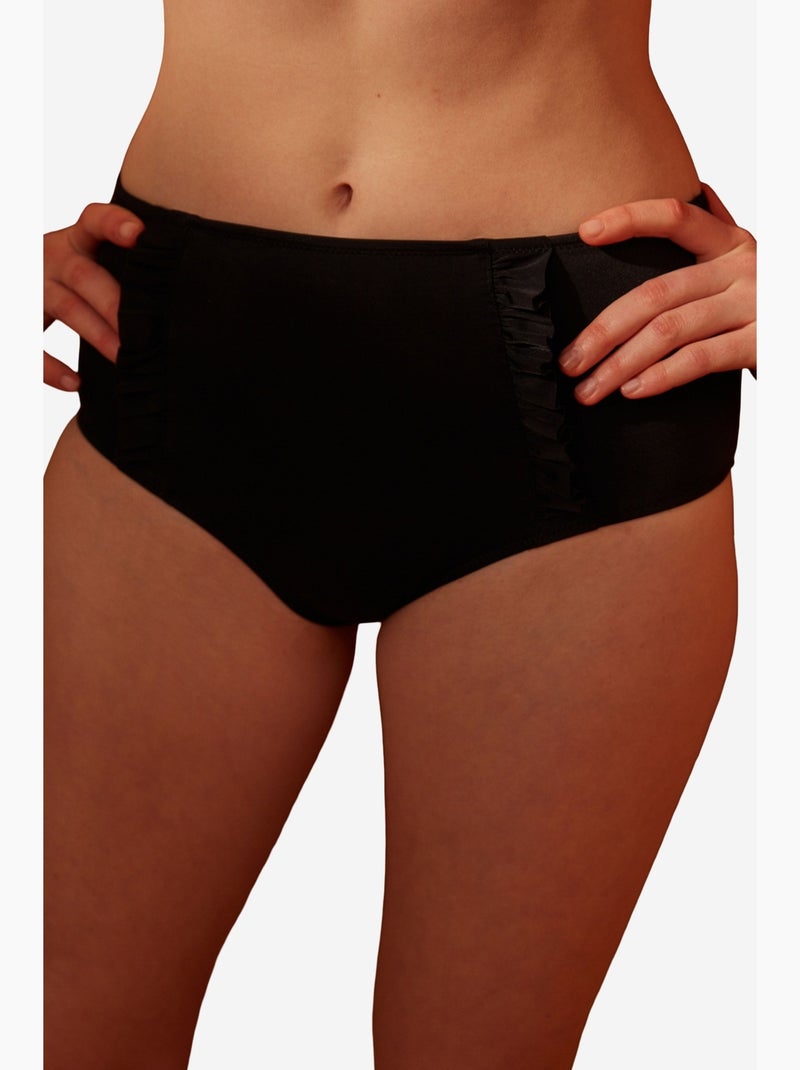 Bas de bikini basique taille haute à volants penti Noir - Kiabi