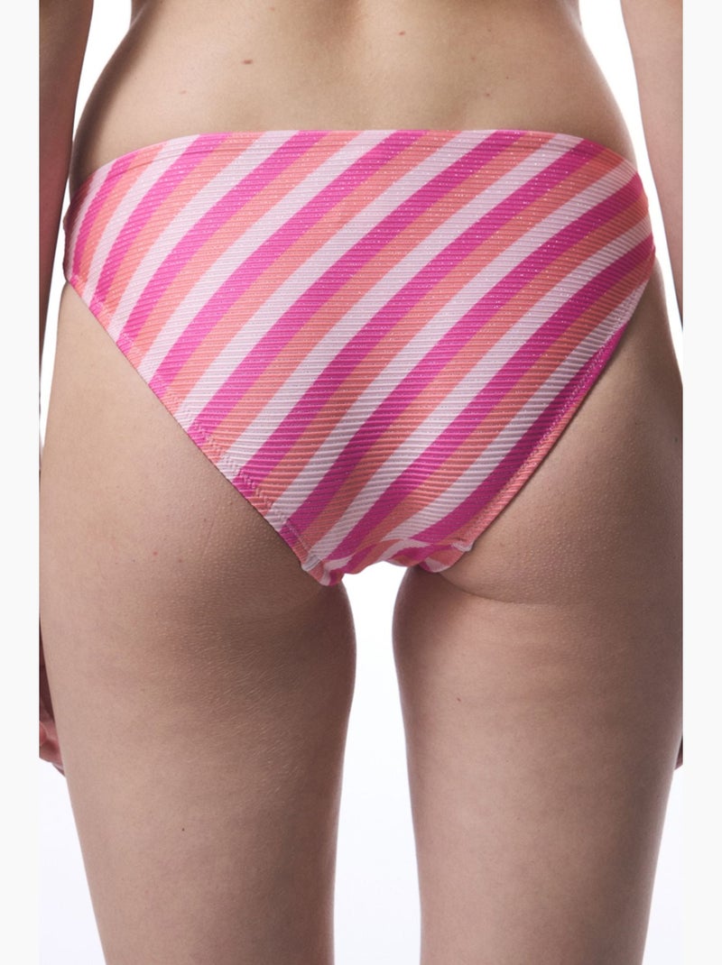 Bas de bikini sura rayé penti Rose fluo - Kiabi