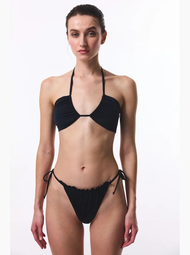 Bas de bikini taille basse à nouer super frill penti Noir - Kiabi