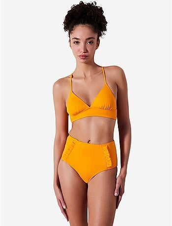 Bas de bikini taille haute à volants penti