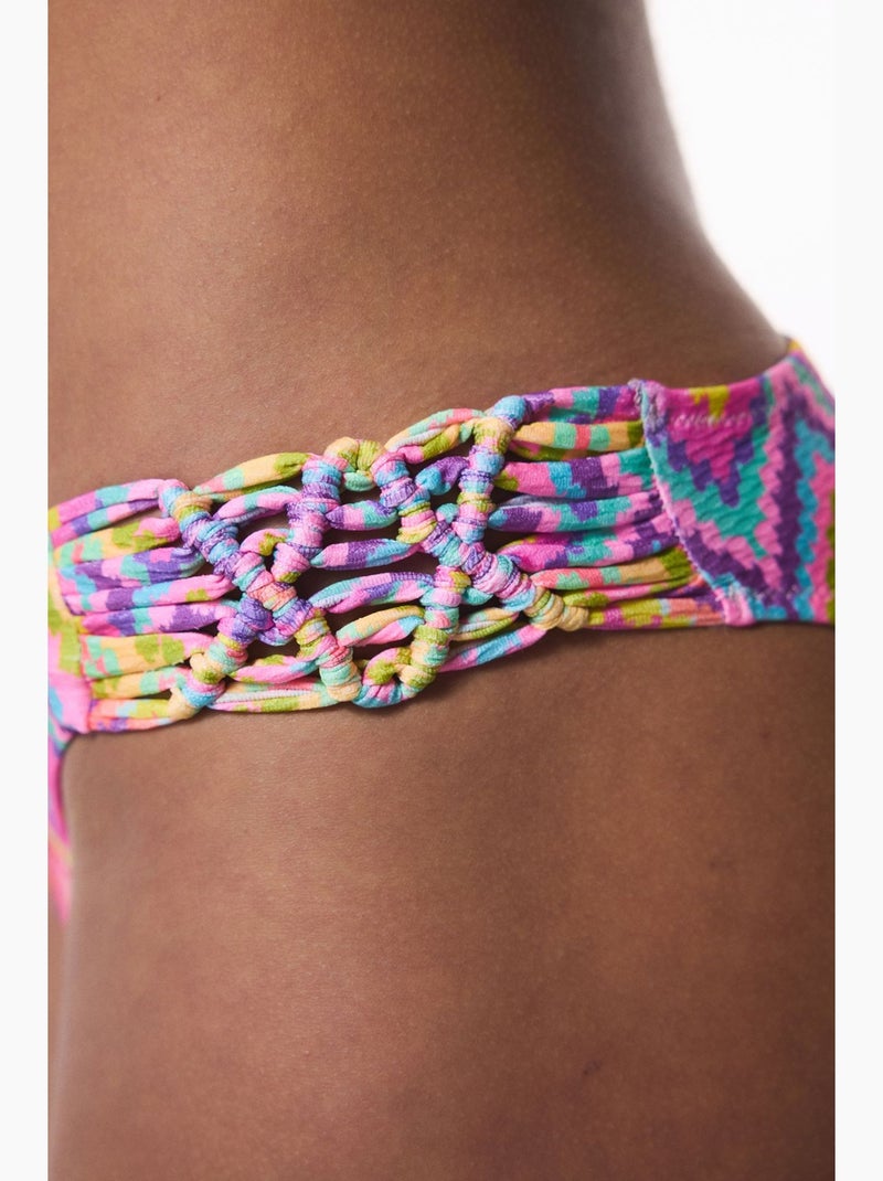 Bas de bikini zigzag macramé taille basse penti Rose fluo - Kiabi