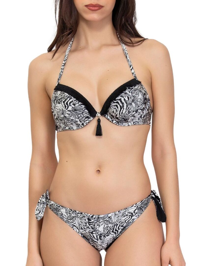 Bas de maillot  brésilien à nouettes jungle Madrenatura Noir - Kiabi