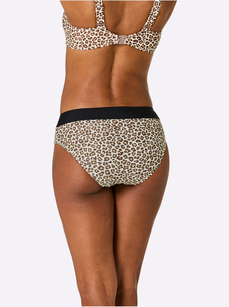Bas de maillot de bain à motif animal avec ceinture large - Taille standard - Witt Blanc Marron - Kiabi