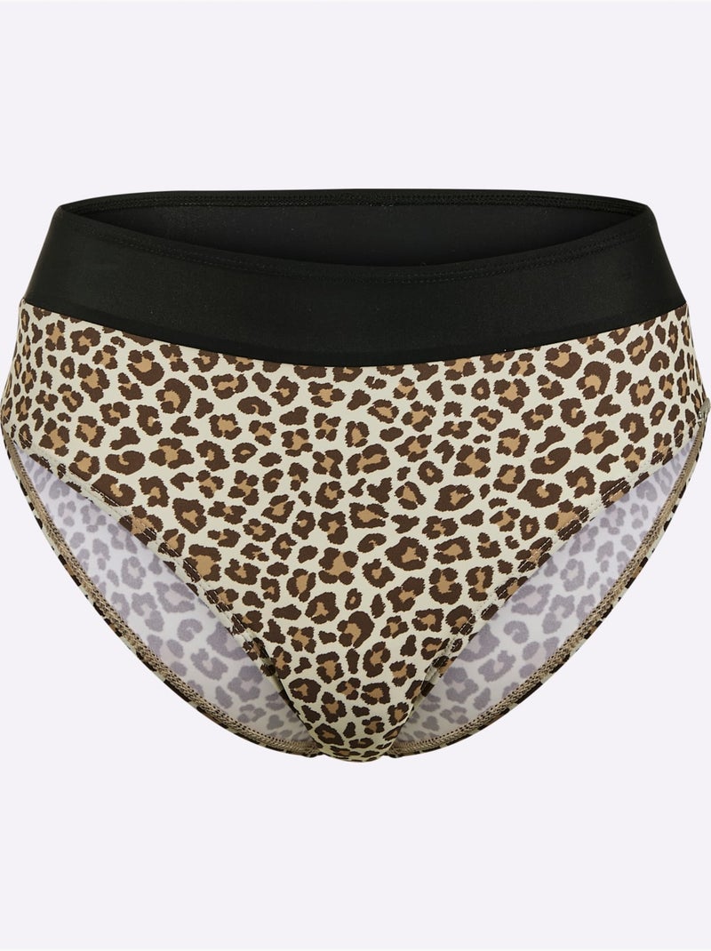 Bas de maillot de bain à motif animal avec ceinture large - Taille standard - Witt Blanc Marron - Kiabi