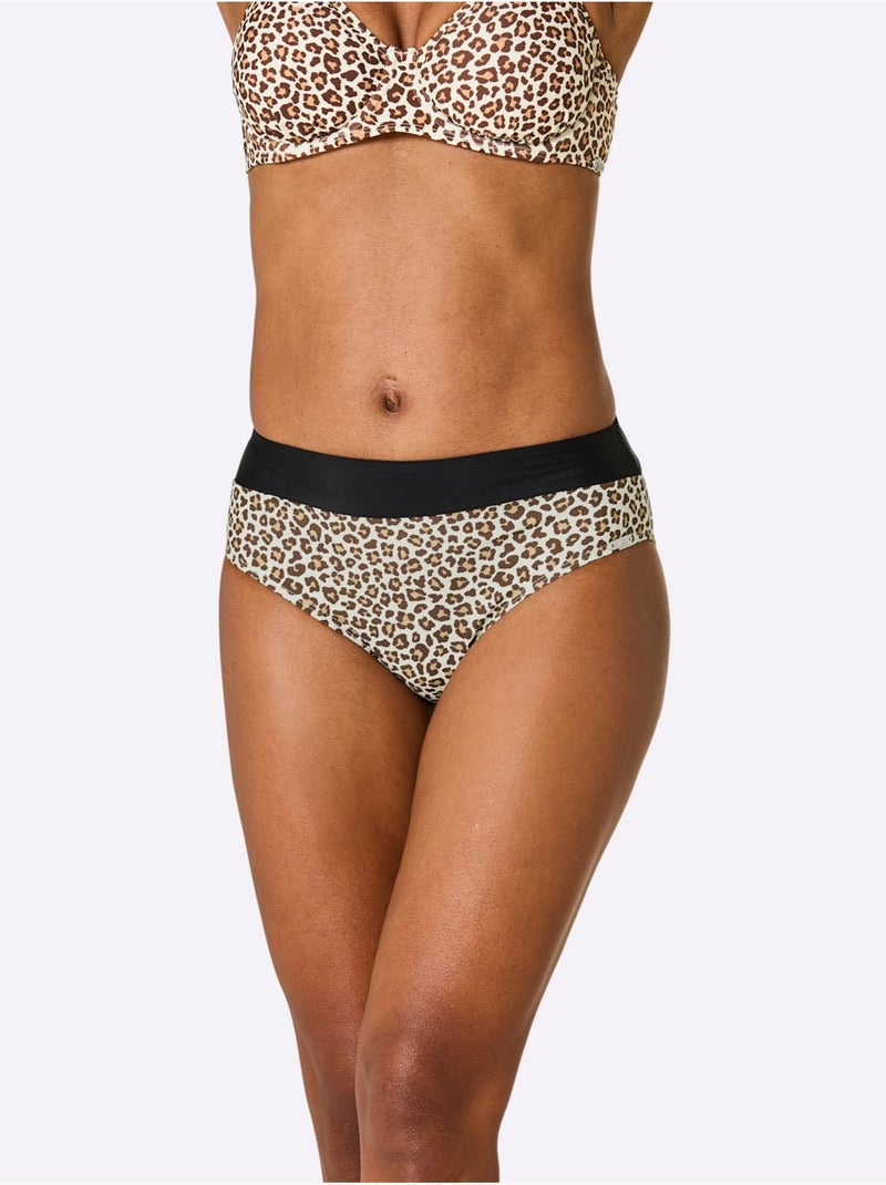 Bas de maillot de bain à motif animal avec ceinture large - Taille standard - Witt Blanc Marron - Kiabi