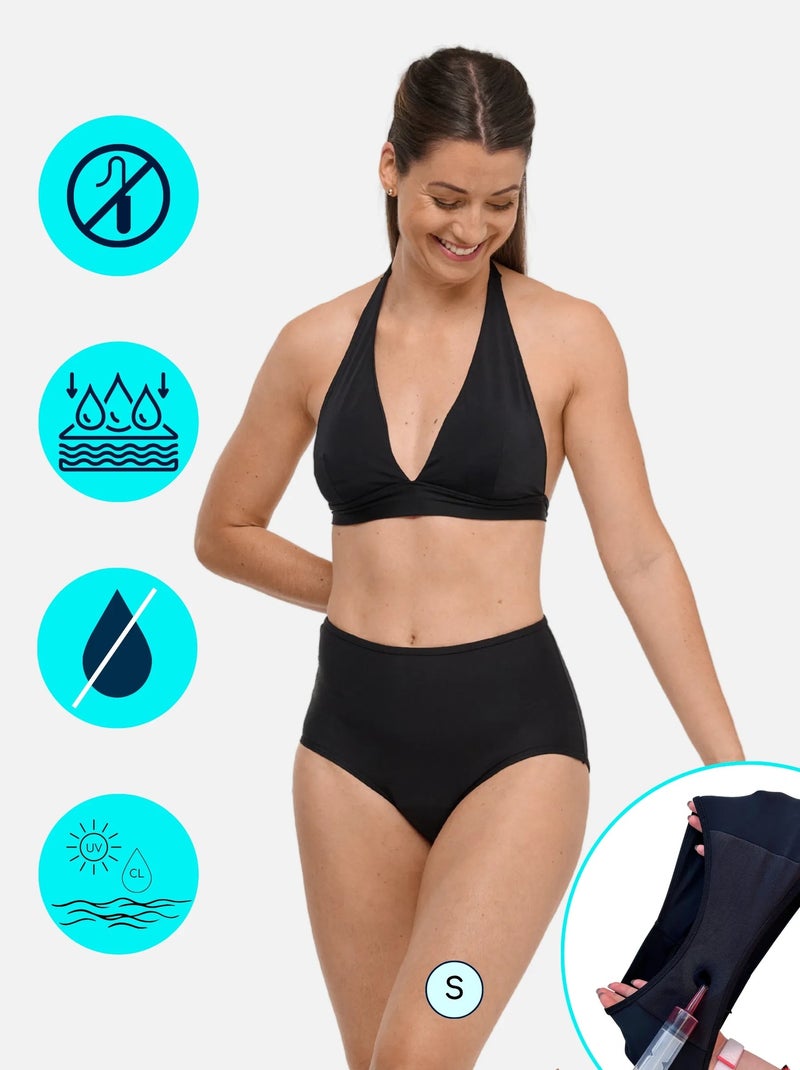 Bas de Maillot de bain Menstruel - taille haute - Flux Moyen - Naya - SORIO Noir - Kiabi