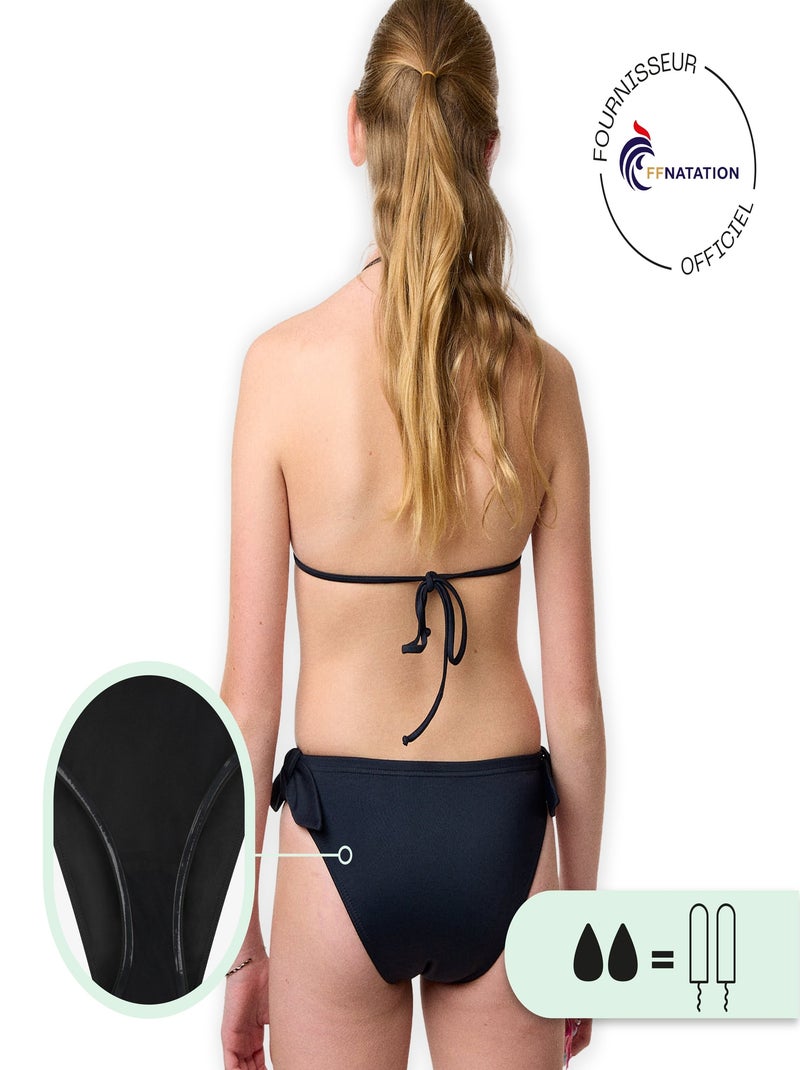 Bas de maillot de bain menstruel à nœuds étanche - Culotte Ado - Flux moyen Noir Noir - Kiabi