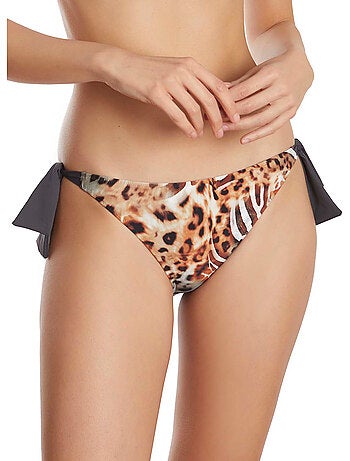 Bas de maillot de bain slip à nouettes taille basse animal