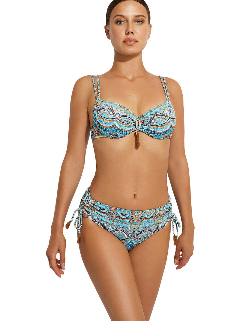 Bas de maillot slip de bain taille haute mai thai Bleu turquoise - Kiabi