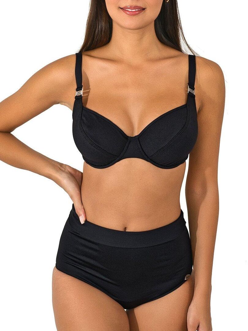 Bas de maillot taille haute à revers Eva Noir - Kiabi