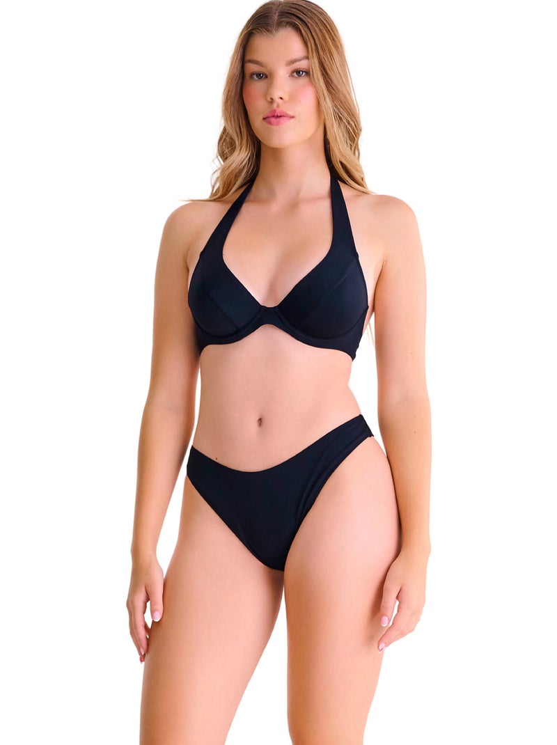 Bas maillot brésilien de bain échancré PORTOFINO Noir - Kiabi