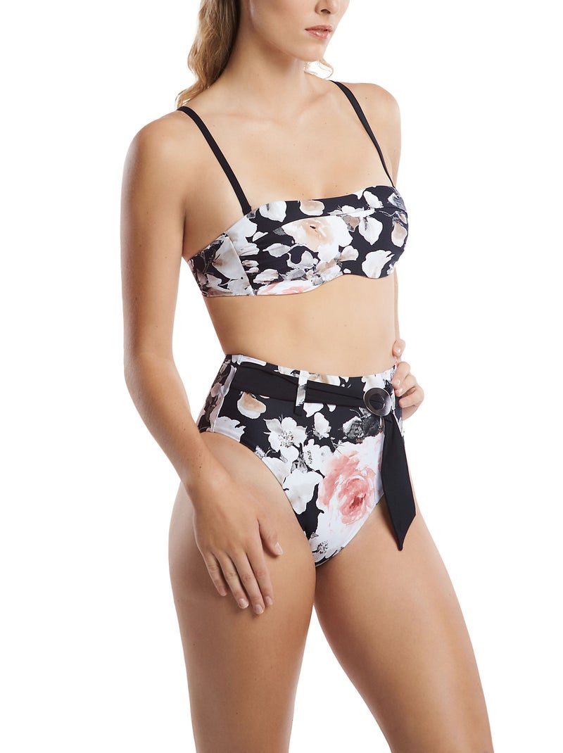 Bas maillot culotte de bain échancrée taille haute Hawaii Noir - Kiabi