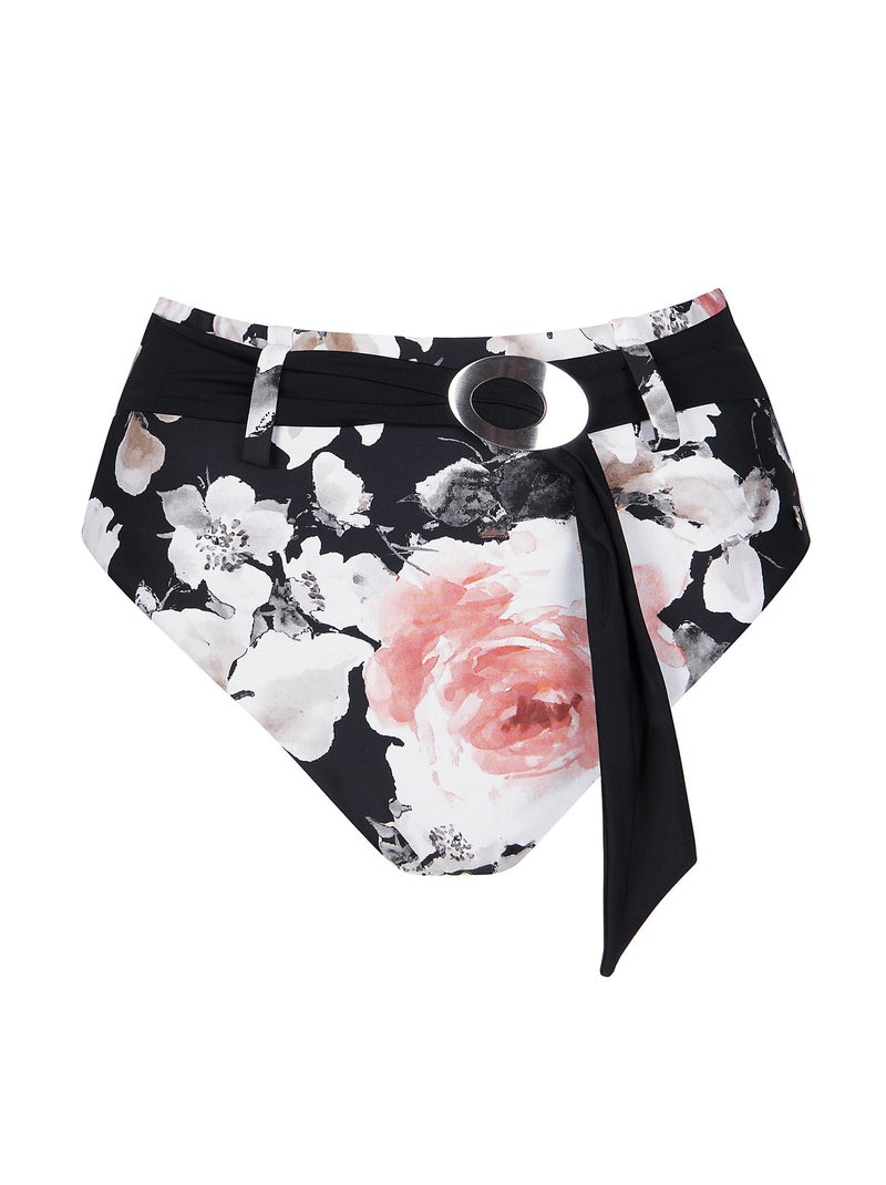 Bas maillot culotte de bain échancrée taille haute Hawaii Noir - Kiabi