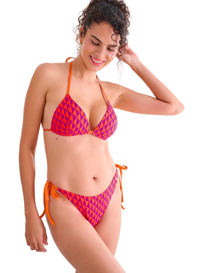 Bas maillot slip de bain bikini échancré à nouettes ARUBA Orange - Kiabi