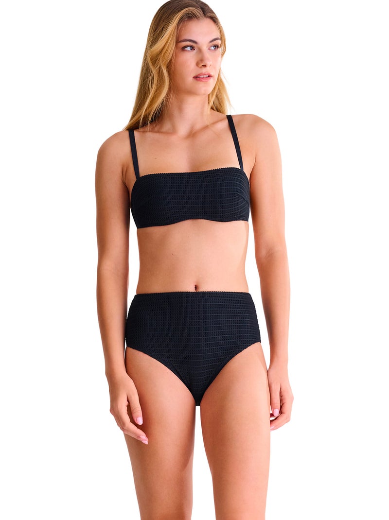 Bas maillot slip de bain échancré taille haute CALVI Noir - Kiabi