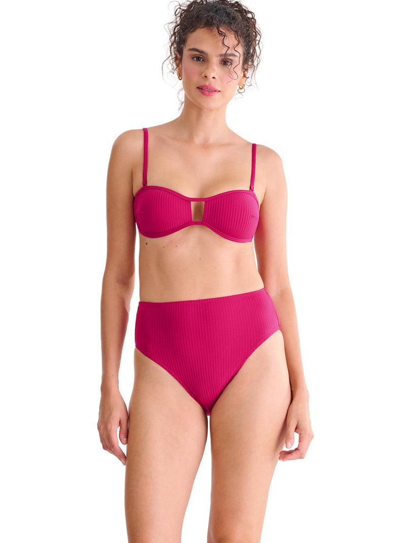 Bas maillot slip de bain échancré taille haute FLORIDA Magenta - Kiabi