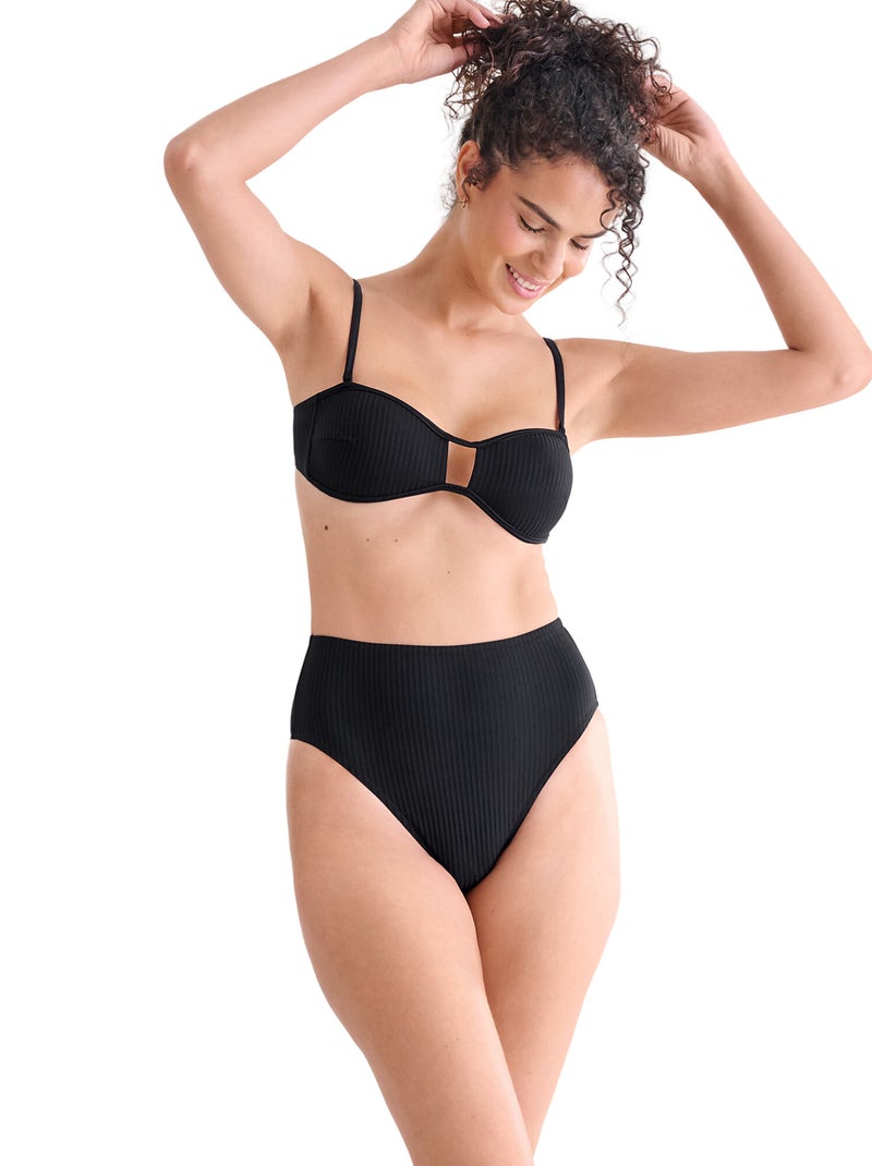 Bas maillot slip de bain échancré taille haute FLORIDA Noir - Kiabi