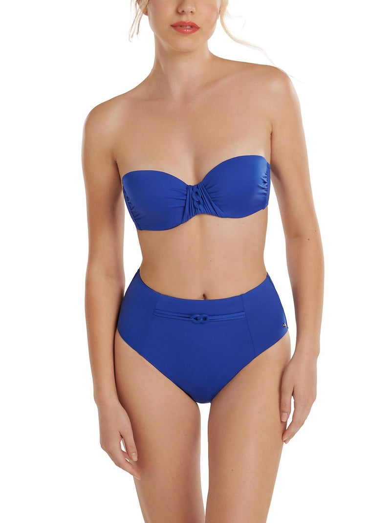 Bas maillot slip de bain échancré taille haute Palma Bleu - Kiabi