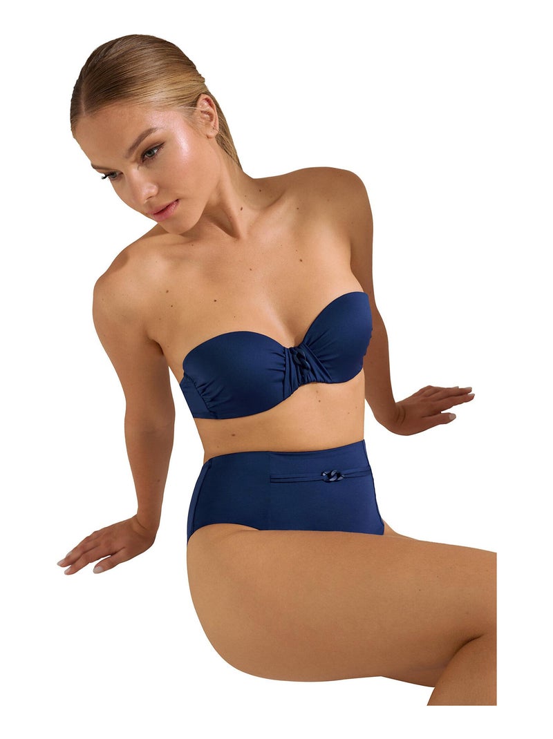 Bas maillot slip de bain échancré taille haute Palma Bleu marine - Kiabi