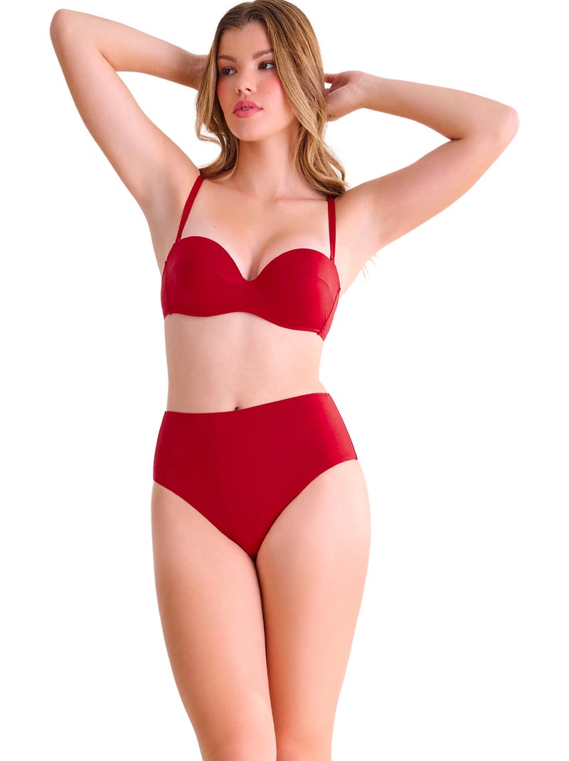 Bas maillot slip de bain échancré taille haute PORTOFINO Rouge - Kiabi
