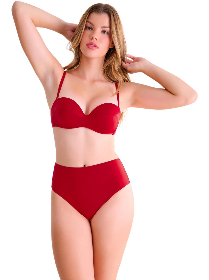 Bas maillot slip de bain échancré taille haute PORTOFINO Rouge - Kiabi