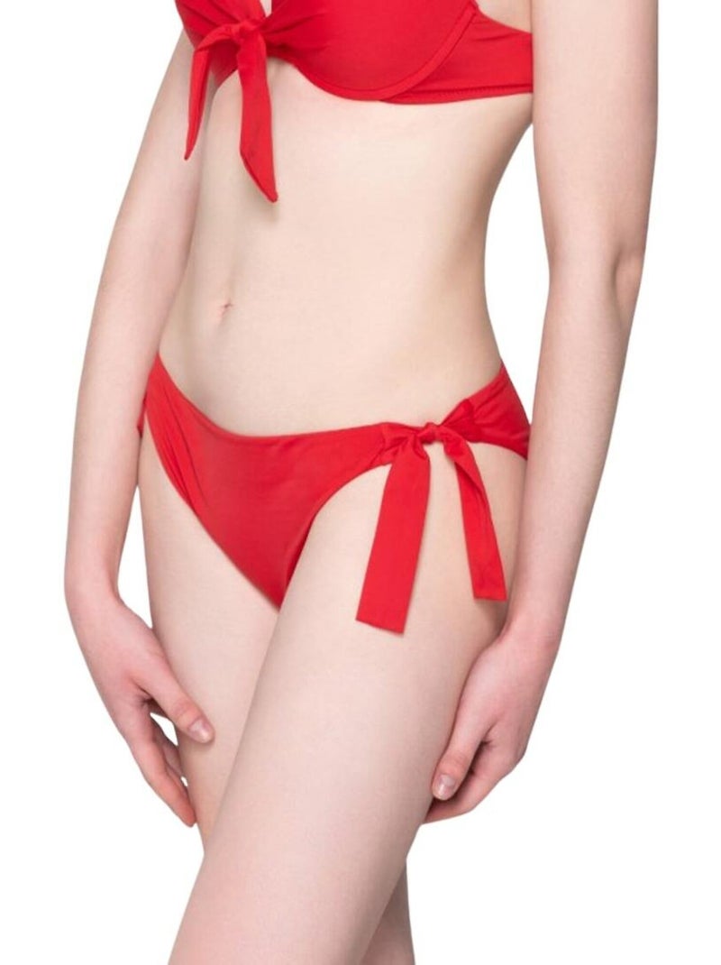 Bas maillot slip de bain taille basse à nouettes ARISTA Rouge - Kiabi
