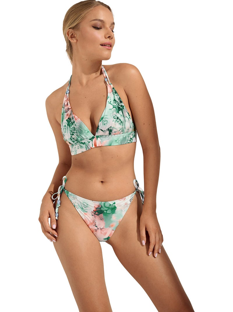 Bas maillot slip de bain taille basse à nouettes Japan Vert - Kiabi