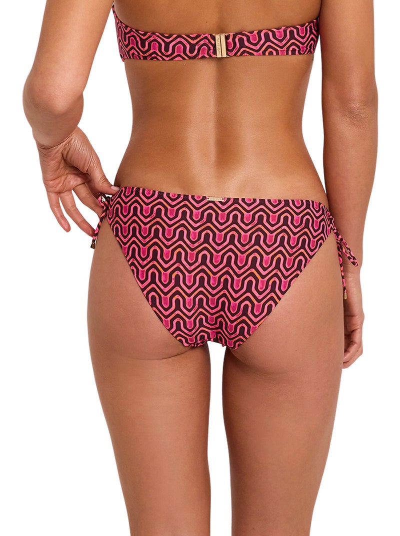 Bas maillot slip de bain taille basse à nouettes KALEIDO Rose fushia - Kiabi