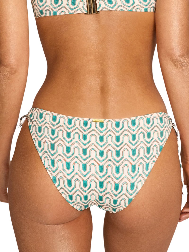 Bas maillot slip de bain taille basse à nouettes KALEIDO Vert - Kiabi