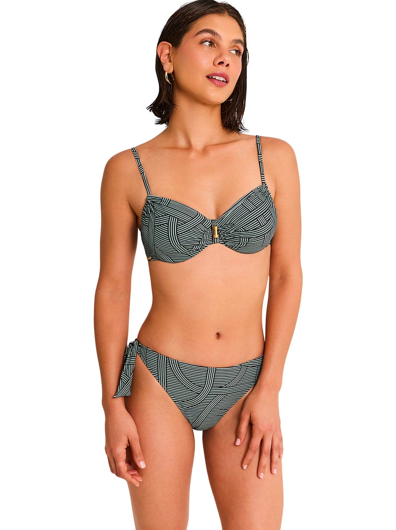 Bas maillot slip de bain taille basse à nouettes REVERIE Vert - Kiabi
