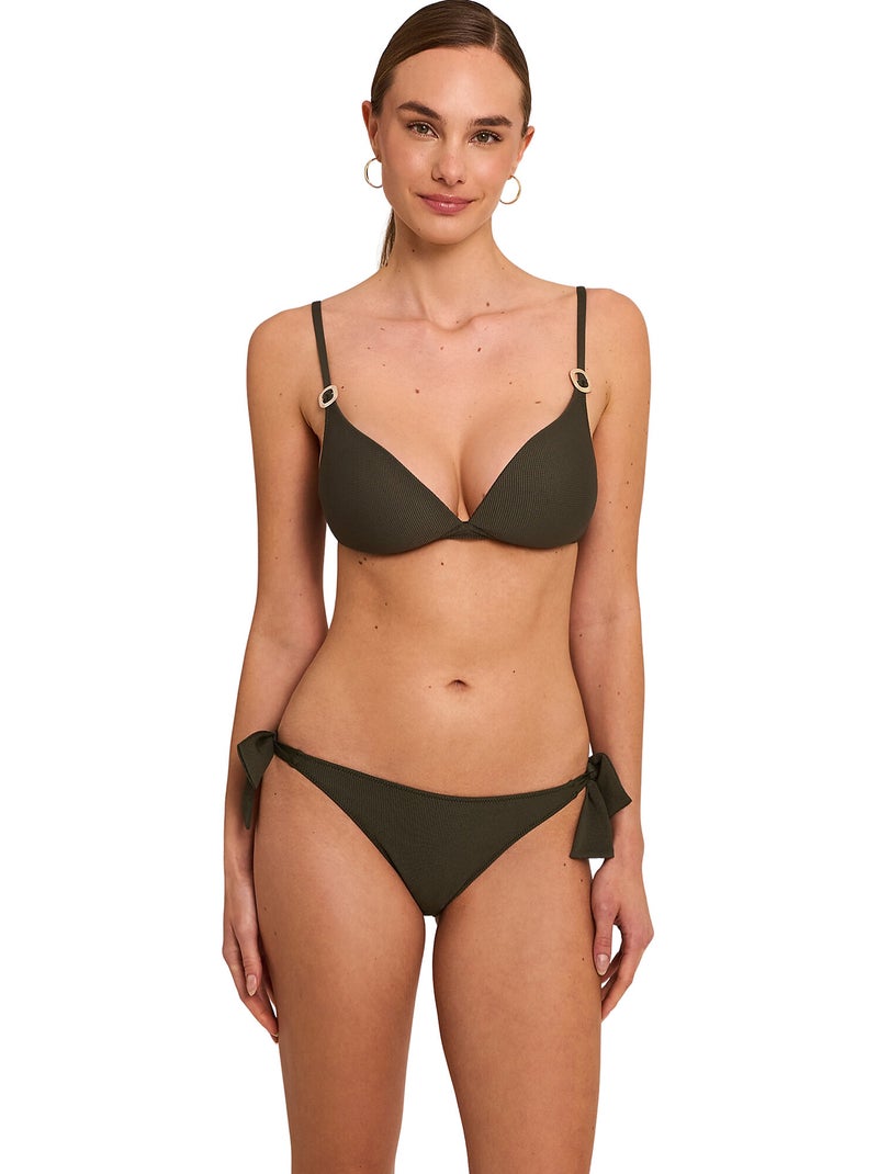 Bas maillot slip de bain taille basse à nouettes SOLSTICE Kaki - Kiabi