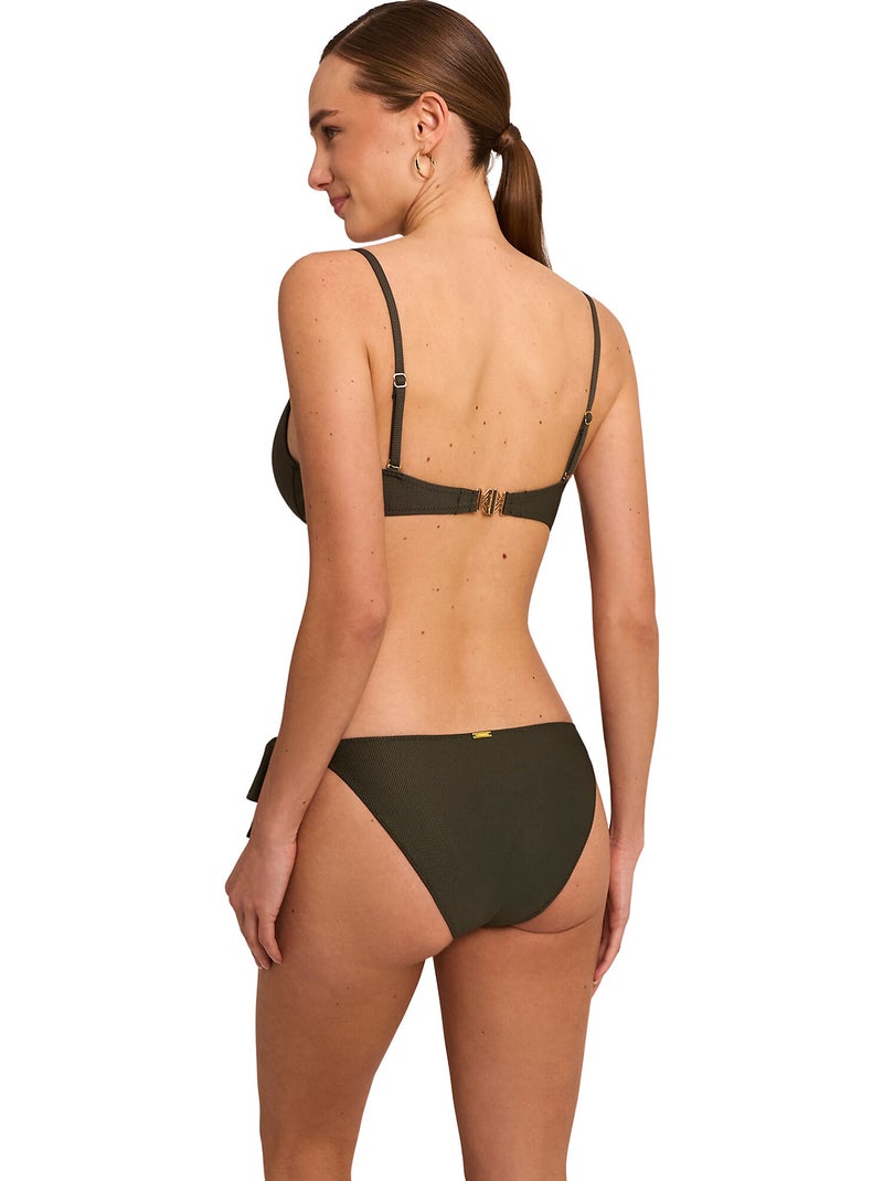 Bas maillot slip de bain taille basse à nouettes SOLSTICE Kaki - Kiabi