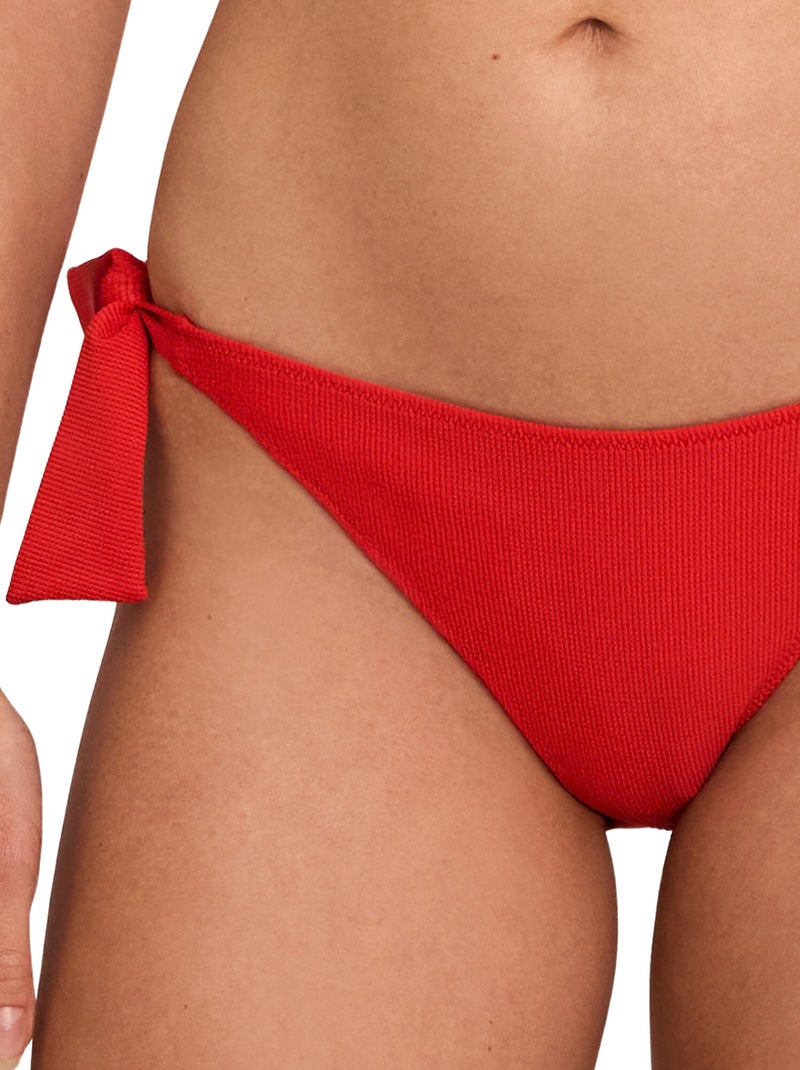 Bas maillot slip de bain taille basse à nouettes SOLSTICE Orange corail - Kiabi