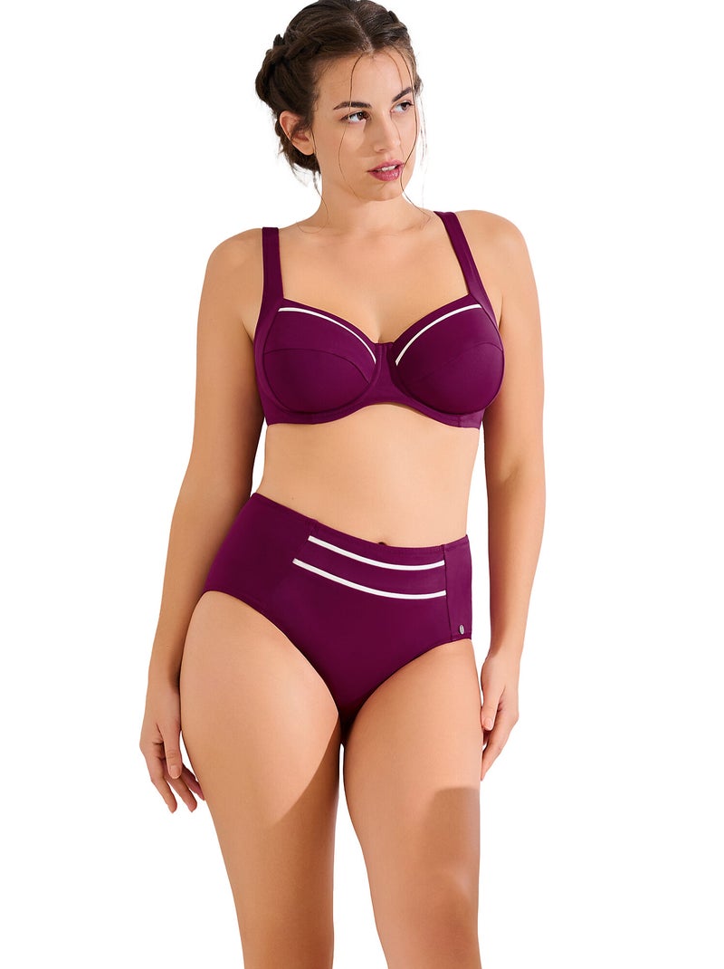 Bas maillot slip de bain taille haute amincissant UVITA Violet - Kiabi