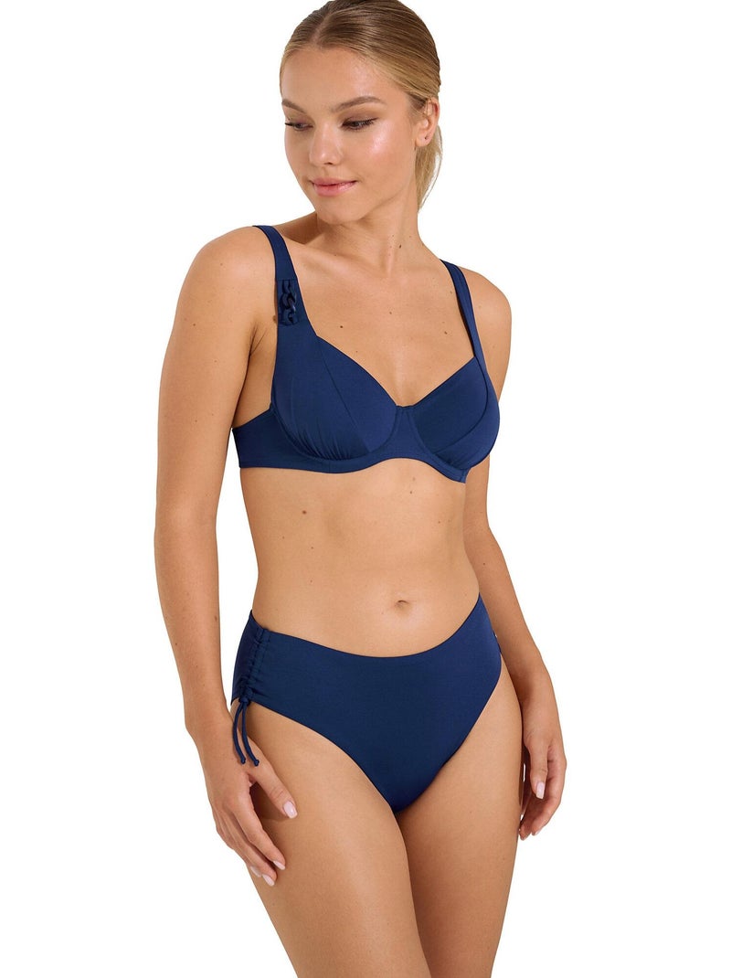 Bas maillot slip de bain taille haute côtés réglables Palma Bleu marine - Kiabi