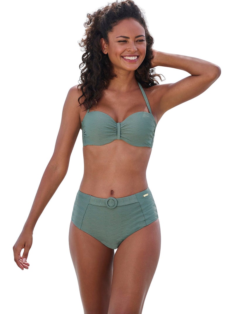 Bas maillot slip de bain taille haute Loretta Kaki - Kiabi
