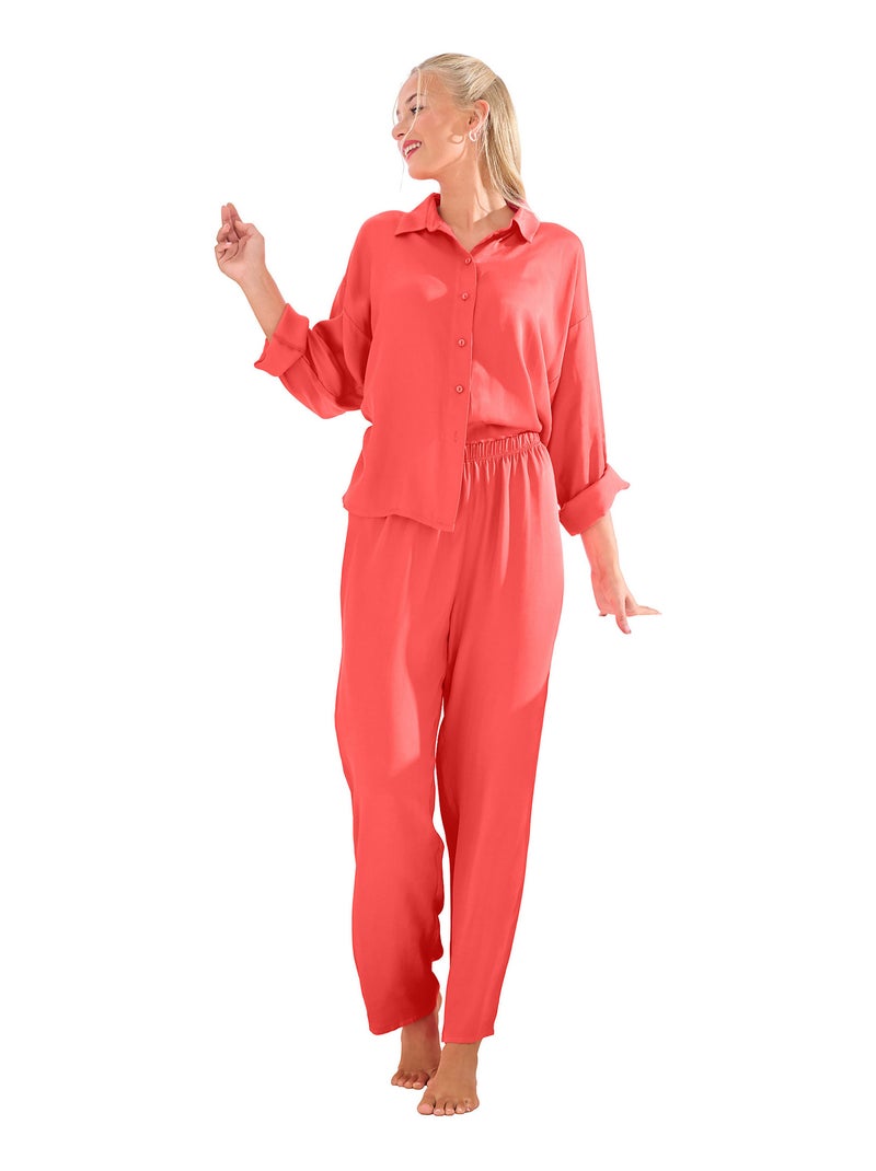 Bas pyjama pantalon PARIS Orange corail - Kiabi