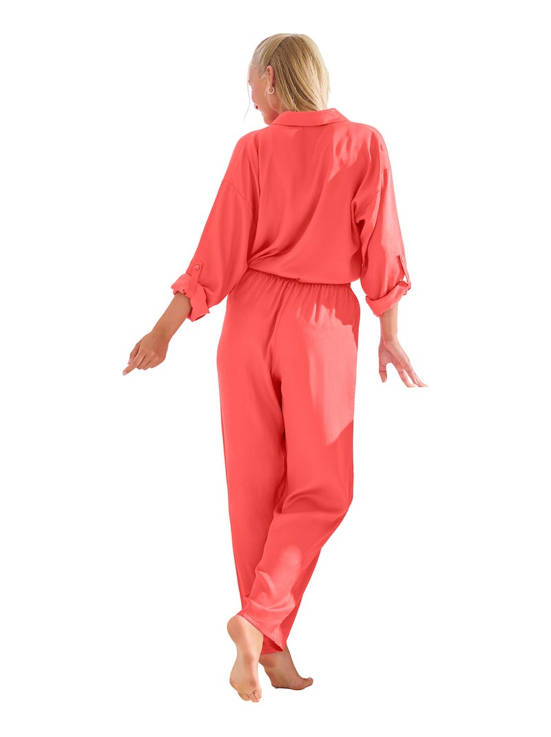 Bas pyjama pantalon PARIS Orange corail - Kiabi
