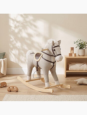 Bascule bébé cheval effets sonores hennissement et galop gris