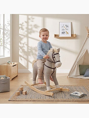 Bascule bébé cheval effets sonores hennissement et galop gris